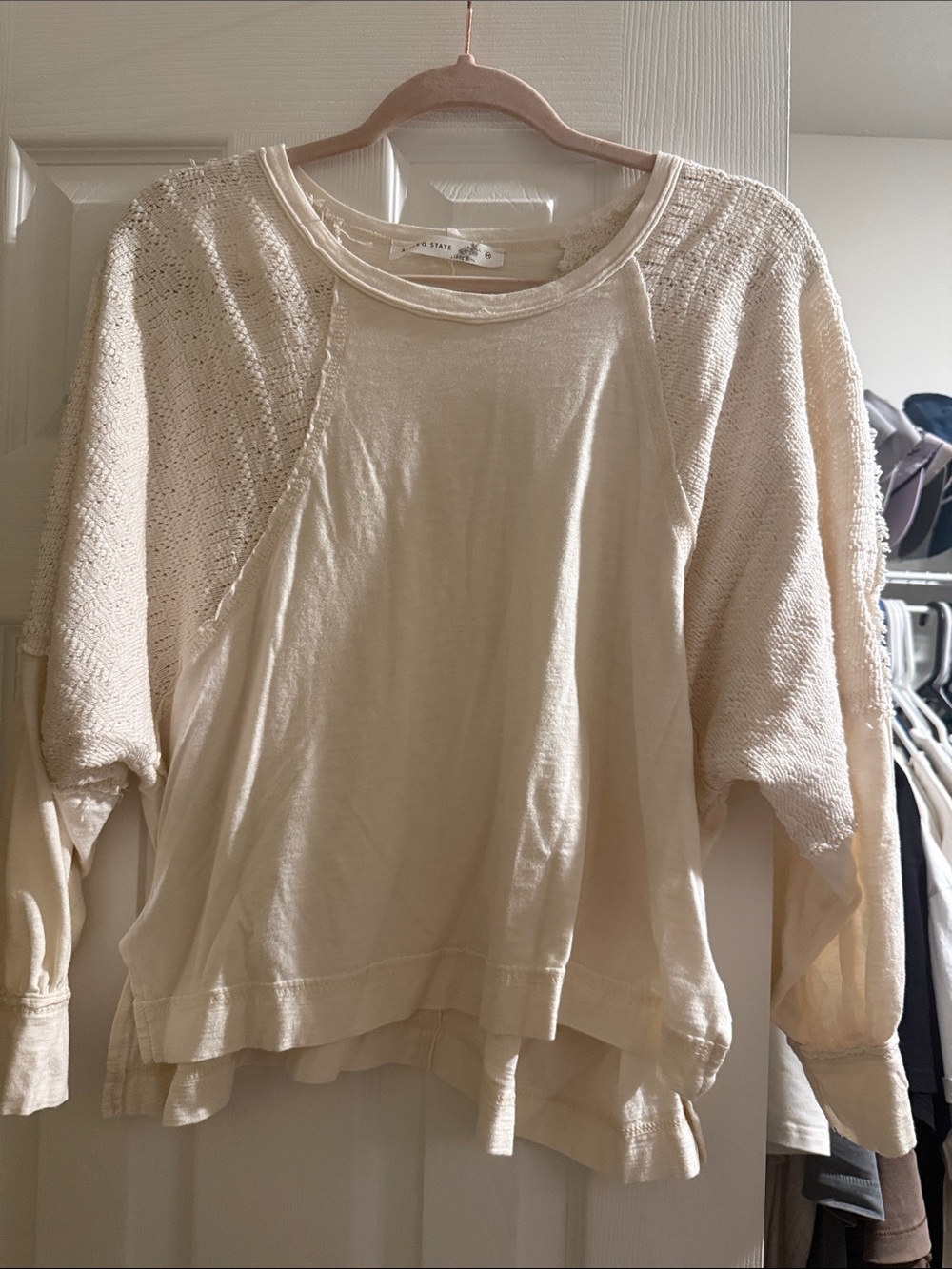 Altar'd State Cream Mixed-Texture Raglan Sweatshirt